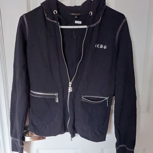 BCBGMaxAzria Zipped Cotton Sweatshirt/Hoodie, Black, Size S
